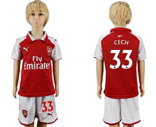 Arsenal #33 Cech Home Kid Soccer Club Jersey
